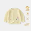 Cardigan de Tricô Infantil de Algodão Puro com Estampa de Coelho de Desenho Animado, Novo Estilo Primavera e Outono, Jaqueta Suéter de Bebê Macia e Amiga da Pele, Top Tendência