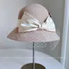 Sombrero de Pescador con Lazo de Malla Francés para Mujer, Nuevo de Verano, Sombrero de Paja con Protección Solar para Vacaciones, Sombrilla Versátil Informal, Sombrero Tipo Cubeta