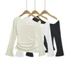 Camiseta de manga larga con hombros descubiertos estilo coreano para mujer, nueva colección de verano, corte ajustado, favorecedora, diseño de nicho, protectora del sol y elegante