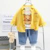 Primavera 2023 nueva camisa de solapa para niños de manga larga traje casual de tres piezas pantalones vaqueros generación