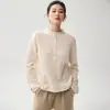 Suéter feminino macio e confortável de cashmere para bebê, estilo outono e inverno, com bordas enroladas, botões e gola semi-alta, base de lã tricotada