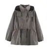 Comercio exterior transfronterizo ropa de mujer otoño nuevo moda europea y americana cordón en la cintura cuadros con capucha chaqueta 6318273