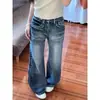 Jeans Flares Petite de Cintura Alta Estilo Retrô Americano para Mulheres, Lavado, Caimento Solto, Emagrecedor, Versátil, Não Apertado nas Pernas, Calça de Barra Reta