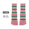 Calcetines de Yoga de Cinco Dedos para Mujer para Otoño e Invierno, Calcetines Deportivos Antideslizantes de Algodón Peinado para Fitness, Calcetines de Media Caña a Rayas Vintage Sin Costuras