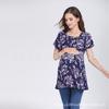 Blusa de Maternidade para Amamentação de Verão com Decote V Estilo Europeu e Americano Floral Elástica Solta Plus Size de Manga Curta para Gestantes S-XL