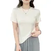 Camiseta de Manga Corta para Mujer de Verano Más Vendida con Botones Dorados Tachonados, Top de Talla Grande con Aspecto de Alta Gama, Cuello Redondo, Hombro Normal Ropa para Mujer