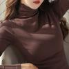 Daifa 2020 Primavera y Otoño Nuevo Cuello Alto Camiseta con Espalda Manga Larga Coreana para Mujer Cálida Ajustada Color Sólido Camiseta Mujer Venta al Mayoreo