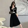 Vestido de Tricô Vermelho Estilo Chanel para Mulheres, Outono e Inverno, Luxo Leve, Toque de Alta Qualidade, Acinturado, Emagrecedor, Estiloso, Deslumbrante Vestido Longo