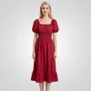 Vestido Casual de Verano/Primavera 2026 Europeo y Americano, Cuello Cuadrado, Manga Corta, Volantes, Corte A, Moda Femenina Independiente Transfronteriza de Amazon