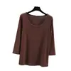 Camiseta de Modal con Cuello Redondo para Mujer Primavera y Verano Nueva Holgada Talla Grande Pijama Camiseta Base Fina Top Casual Corto de Manga