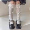 Meias Finas de Algodão para Meninas Verão Lolita Renda Princesa Meias com Renda e Laço Meias Arrastão para Meninas