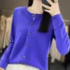 Cardigan de Punto Osmanthus de Primera Línea Cuello Redondo Primavera 100% Lana Estilo Coreano Sencillo Color Sólido Adelgazante Abrigo Suéter para Mujer