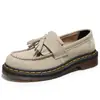 Mocassins de Camurça com Franjas para Mulheres, Sapatos Pequenos de Couro Genuíno de Cano Baixo para Mulheres, Sapatos Casuais de Bico Redondo da Moda Estilo Britânico para Estudantes