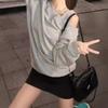 Estilo preguiçoso Cinza Gola Inclinada Ombro Aberto Suéter de Manga Comprida Mulheres Primavera e Outono Solto Emagrecimento Casual All-match Pullover Top Sem Capuz
