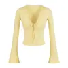 Top Sexy American Royal Sister Style con Escote en V Profundo con Encaje Mangas Acampanadas Cortas con Cordones Camiseta Base Ajustada