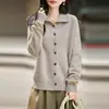 Cardigã 100% lã pura com bainha enrolada e gola xale, novo suéter de manga longa outono/inverno, peça de outer wear macia e confortável