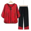 Conjunto de dos piezas de moda de verano para mujeres de mediana edad y mayores, atuendo de abuela de manga media, ropa de verano elegante para señoras y madres mayores