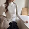 Camiseta Básica de Manga Larga para Mujer, Cuello Medio, Imitación Cachemira, Seleccionada Cuidadosamente para Otoño e Invierno, Nueva Versátil Estilo Coreano, Top de Alta Gama con Efecto Adelgazante