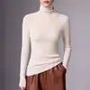 Base de punto de alta calidad, hilo Yangzi finamente hilado, 100% lana, suéter de cuello alto para mujer con silueta ajustada