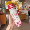 Taza aislada de acero inoxidable 316, taza linda de doble propósito, boquilla de silicona, botella de agua moderna para niños, vaso con popote para estudiantes