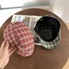 Xadrez estilo japonês retro para a frente chapéu para as mulheres Primavera e Outono estilo coreano versátil anti-desgaste boina grande circunferência da cabeça jornaleiro chapéu moda
