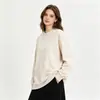 Camiseta básica casual de manga longa 100% algodão lavado e desgastado para mulheres, estilo americano