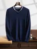 Nuevo Suéter de Cachemira con Cuello en V para Otoño e Invierno para Hombres Jóvenes, Holgado, Combinación de Colores, Camisa Base, Casual de Negocios, Cuello Alto, Lana Cálida