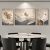 Pintura decorativa color champán dorado apagado, arte de pared moderno de lujo ligero con paisaje y plantas para sala de estar, aleación de aluminio con película de cristal, directo de fábrica