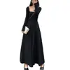 Vestido Cuadrado de Punto para Mujer, Estilo Francés, Ajustado, Manga Larga, Otoño e Invierno, Directo de Fábrica, Transfronterizo