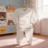 Conjunto de Ropa Interior de Algodón para Recién Nacidos Primavera y Otoño, Doble Propósito con Broches en la Entrepierna, Bordado de Dibujos Animados, Ropa Básica para Bebé al por Mayor