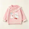 Suéter de terciopelo coreano para niñas con diseños de gato y pato de dibujos animados, nuevo top lindo y cálido de otoño e invierno para niños, suéter para bebé niña