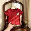 Camiseta de Manga Corta de Seda Helada para Niñas de Comercio Exterior Camiseta Lisa de Color para Bebé Verano Adorno de Volantes Top Dopamina para Bebé Casual