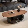 Mesa de centro ovalada de madera maciza minimalista, diseño moderno y simple para sala de estar, adecuada para espacios pequeños, estilo antiguo, lujo ligero, mesa de centro combinada de alta gama