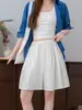 Shorts de algodón blancos de pierna ancha para mujer, de verano, elásticos, de cintura alta, versátiles, holgados, adelgazantes, estilo A, hasta la rodilla