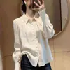 Camisa negra de manga larga estilo lujo ligero para mujer, para ir al trabajo, tacto de alta gama, top abotonado con volantes, novedad primavera/otoño 2026, nicho
