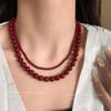 Âncora de Aço Inoxidável Contas Redondas de Vidro Vermelho Estilo Hong Kong Corrente de Clavícula Retro com Contas Joias de Alta Qualidade para o Dia a Dia