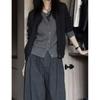 Cardigan de Punto Gris Estilo Coreano Estilo Perezoso Falso Dos Piezas para Mujer 2024 Invierno Diseño con Sentido Costura Suéter de Manga Larga