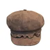 Nuevo gorro boina casual versátil estilo coreano para mujer, sombrero octogonal de gamuza con encaje para otoño e invierno, sombrero de artista lindo y que adelgaza la cara