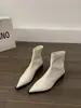 Botines de moda estilo francés con tacón grueso para mujer, nuevos botines de una sola pieza para primavera y otoño 2024, punta fina, plateados, elegantes, de ajuste ceñido