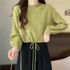 Suéter Pequeño de Color Sólido Estilo Coreano Simple Relajado para Mujer, Moda Pulóver Holgado con Cuello Redondo y Cordón, Transfronterizo Primavera 2026