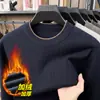 Suéter de Punto Grueso Cálido Casual de Lujo Ligero para Hombre con Cuello Redondo y Terciopelo Plus Otoño Invierno Suéter Base de Lana para Hombre