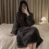 Roupão de Lã Coral Feminino Inverno com Forro de Fleece Espesso Quente Doce Elegante Solto Longo para Meninas Roupas de Casa para Usar Fora