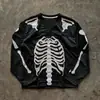 Camisa de Manga Larga Gótica con Estampado de Esqueleto Tendencia Callejera Halloween Exportación Europea y Americana Diseño de Cuello en V Camiseta Holgada