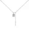 Collar Rectangular de Zirconia de Plata de Ley S925 para Mujer con Cadena de Diseño Asimétrico y Cadena para Clavícula con Cuentas Deslizantes Ajustables