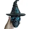 2026 Halloween Transfronteiriço Resina Crânio Gótico Chapéu de Bruxa Luminária Noturna Ornamento Decorativo Criativo para Casa e Desktop