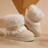 Botas de neve de inverno 2026, estilo casual feminino, moda europeia e americana, tamanhos grandes, adequadas para uso ao ar livre, botas de outono, botas de algodão confortáveis e estilosas