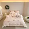 Outono e Inverno Menina Coelho Coração Conjunto de Quatro Peças 100 Contagem Algodão Puro Escovado Capa de Edredom Infantil Espessa Estilo Princesa Roupa de Cama