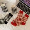Calcetines de mujer en stock, otoño e invierno, gruesos, a cuadros japoneses, hasta media pantorrilla, de algodón negro cálido para invierno, al por mayor