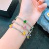 Pulsera de moda con forma de pera y diamantes rosas, pulsera de tesoro con circonitas amarillas, hemoglobina de paloma esmeralda y diamantes de alto carbono para mujer.