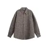 Ropa Vintage Yidao Otoño 2026 Nuevo Estilo Retro Japonés Camisa de Manga Larga de Gasa Burbuja Plisada Holgada a Cuadros con Bolsillo de Parche para Hombre